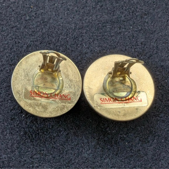 Simon Chang Vintage Earrings Peach Lucite Statement Clip On Button - Picture 7 of 7